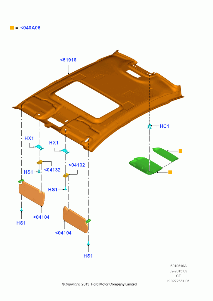 10A - Headlining and Sun Visors, 4 Door Sedan; 29/APR/2013-01/AUG/2019