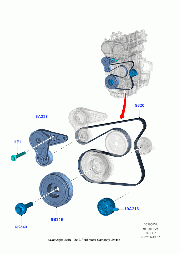 05A - Pulleys and Drive Belts, 1.6L EcoBoost SCTi 160/182PS-Sigma, 1.6L EcoBoost SCTi (150PS), (-)"CDN/PR/USA", 1.6L EcoBoost TIVCT (150PS) - FFV; 23/AUG/2010