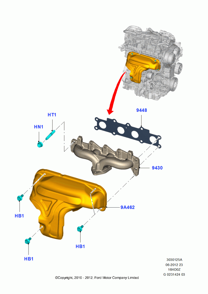 25A - Exhaust Manifold, 1.6L EcoBoost SCTi 160/182PS-Sigma, 1.6L EcoBoost SCTi (150PS), (-)"CDN/PR/USA", 1.6L EcoBoost TIVCT (150PS) - FFV; 23/AUG/2010