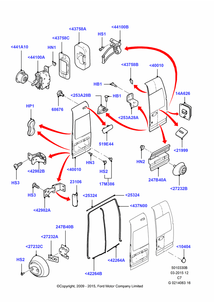 30B - Back Doors, Hinges, & Weatherstrips, (+)"CDN/PR/USA"; 01/APR/2009