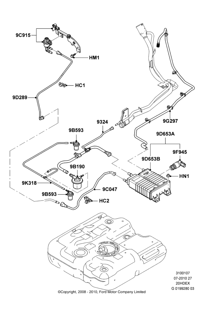 07 - Fuel Vapour System, 2.0L Duratec HE (137PS); 01/APR/2009