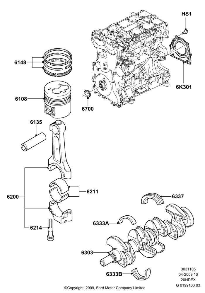 05 - Crankshaft/Pistons and Bearings, 2.0L Duratec HE (137PS); 01/APR/2009
