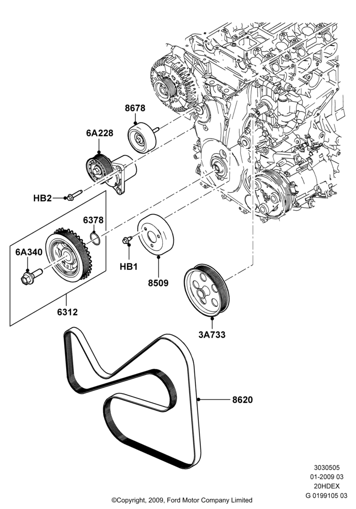 05 - Pulleys and Drive Belts, 2.0L Duratec HE (137PS); 01/APR/2009