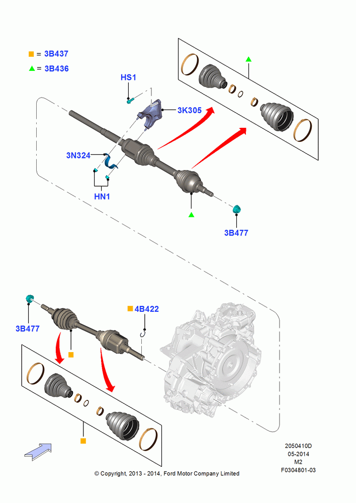 10D - Drive Shaft - Front Axle Drive, 2.0L EcoBoost (240PS) - MI4, LHD 4WD (Part Time Drive); 09/APR/2012-21/MAR/2016