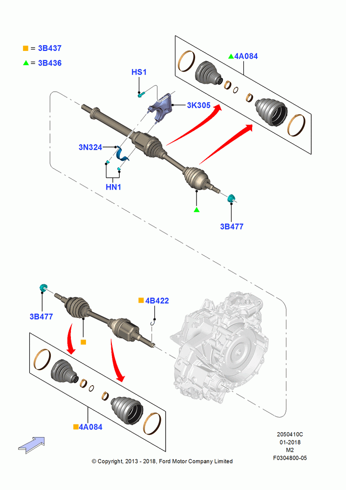 10C - Drive Shaft - Front Axle Drive, 2.0L EcoBoost (240PS) - MI4, LHD 2WD (Front Wheel Drive); 09/APR/2012-21/MAR/2016