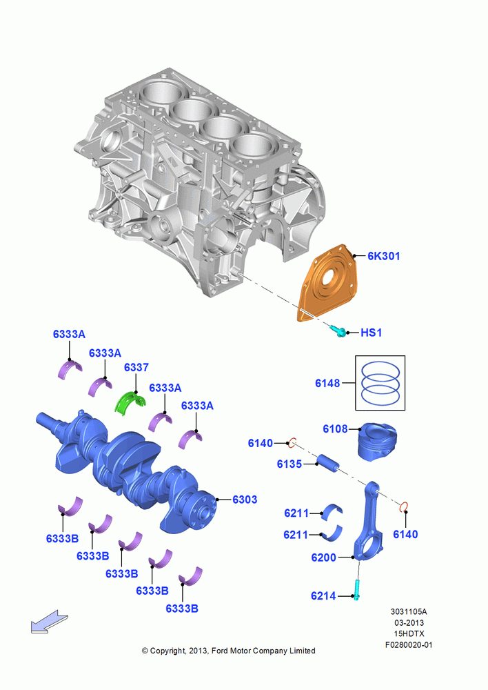 05A - Crankshaft/Pistons and Bearings, 1.5L GTDI I4; 15/JUL/2013