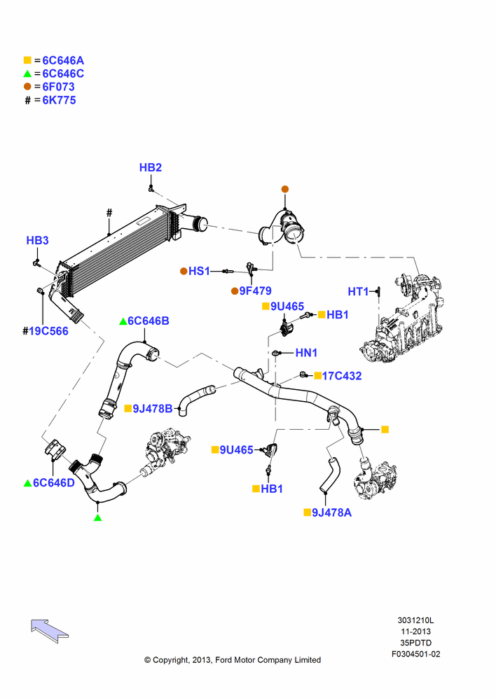 10L - Intercooler/Air Ducts and Hoses, 3.5L DOHC T/C V6 Gas; 02/DEC/2013-03/MAR/2019