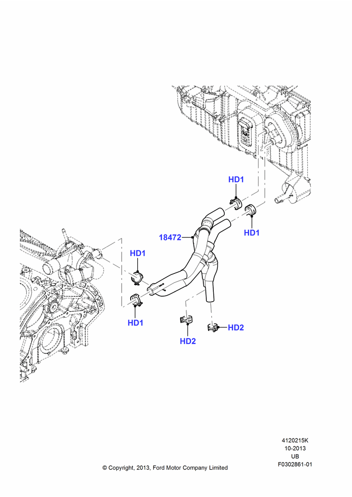 15K - Heater Hoses, 3.5L DOHC T/C V6 Gas, With Aux Overhead Heater And A/C; 02/DEC/2013-03/MAR/2019