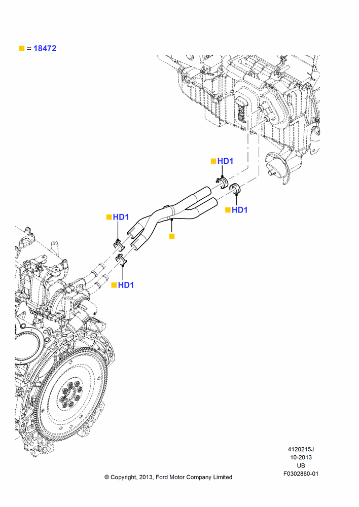 15J - Heater Hoses, 3.5L DOHC T/C V6 Gas, Less Aux Overhead Heater And A/C; 02/DEC/2013-03/MAR/2019