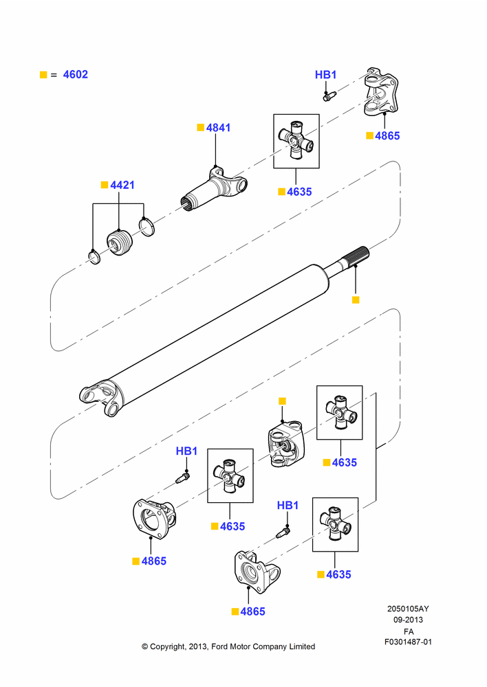05AY - Drive Shaft - Rear Axle Drive, 137"/3480MM Wheelbase, 142"/3607MM Wheelbase, Ford 250 Series, LHD 4WD (Part Time Drive), With Snow Plow / Camper Package, With Snowplow Pack, 1 Piece Driveshaft; 15/JUL/2013-05/JUL/2016