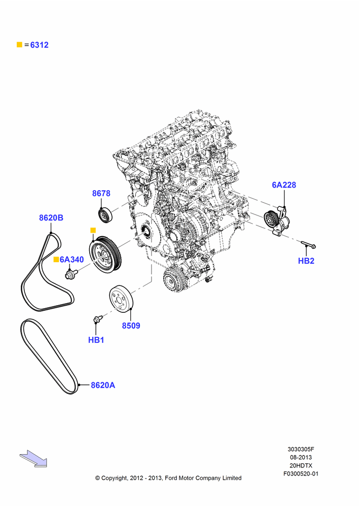 Pulleys and Drive Belts, 2.0L EcoBoost (240PS)