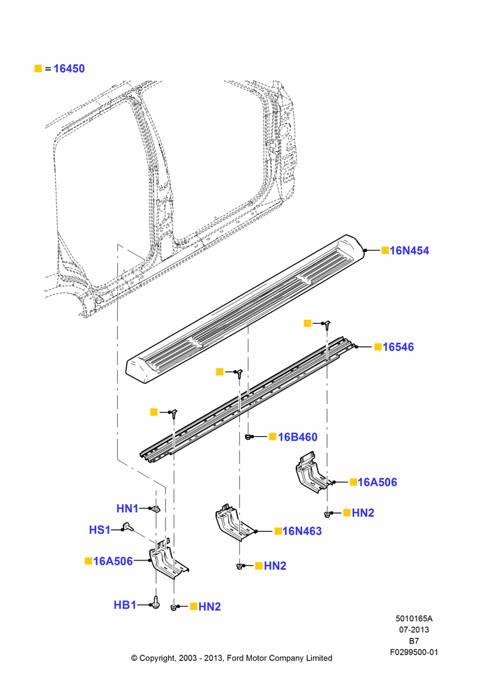 65A - Running Boards/Side Steps, Less Special Equipment Package, XLT; 18/MAR/2002-04/AUG/2003