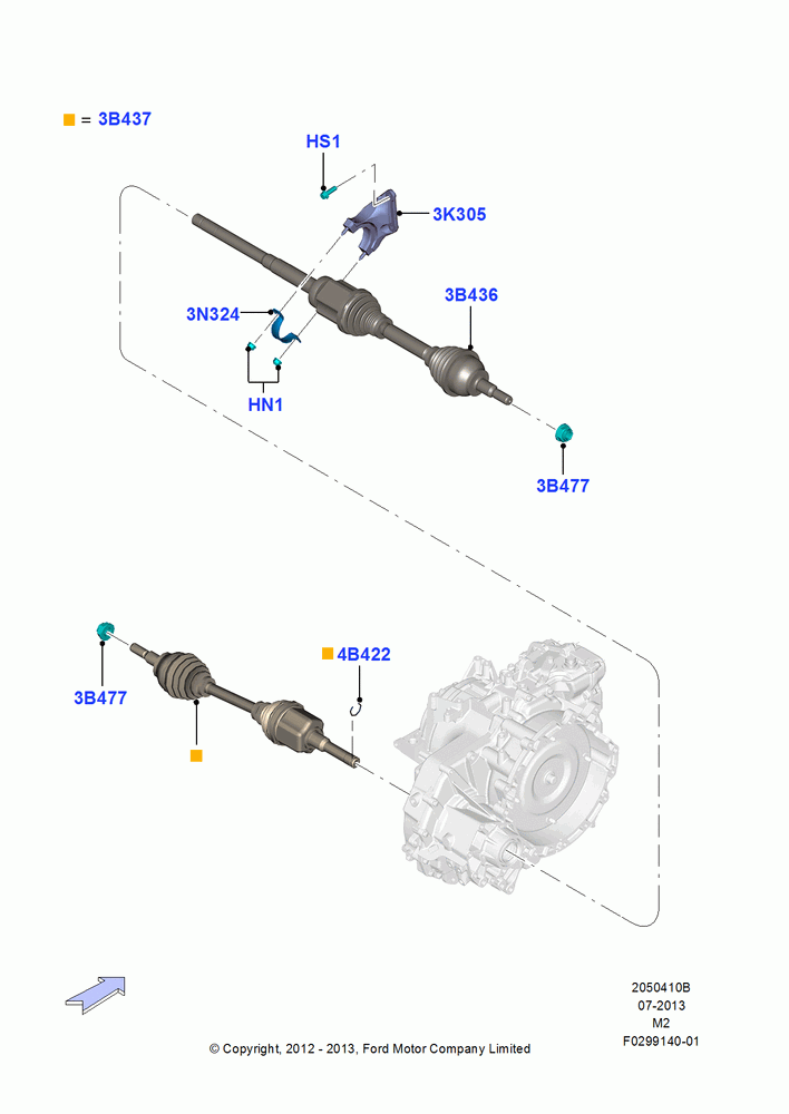 10B - Drive Shaft - Front Axle Drive, 1.6L EcoBoost SCTi 160/182PS-Sigma, LHD 4WD (Part Time Drive); 09/APR/2012-21/MAR/2016