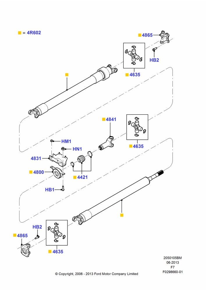 05BM - Drive Shaft - Rear Axle Drive, 156"/3962MM Wheelbase, 4WD, Ford 250 Series, Ford 350 Series, Manual Transmission, With Diesel Engines, With Double Rear Wheels, 2 Piece Driveshaft; 18/DEC/2006-12/FEB/2010