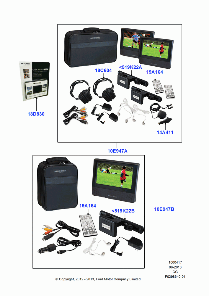 17XA - Accessory Entertainment Systems, Portable DVD Kit; 23/JUL/2012-08/SEP/2015
