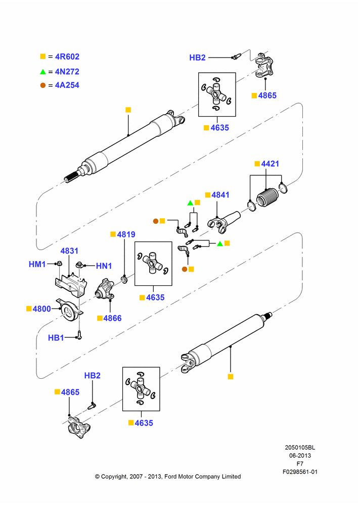 05BL - Drive Shaft - Rear Axle Drive, 156"/3962MM Wheelbase, 4WD, Ford 250 Series, Ford 350 Series, Manual Transmission, With Diesel Engines, With Single Rear Wheels, 2 Piece Driveshaft; 15/MAY/2007-12/FEB/2010