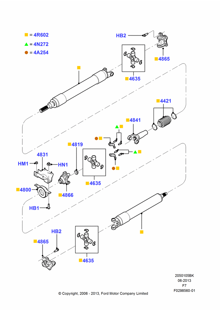 05BK - Drive Shaft - Rear Axle Drive, 156"/3962MM Wheelbase, 4WD, Ford 250 Series, Ford 350 Series, With Gas Engines, 2 Piece Driveshaft; 18/DEC/2006-12/FEB/2010