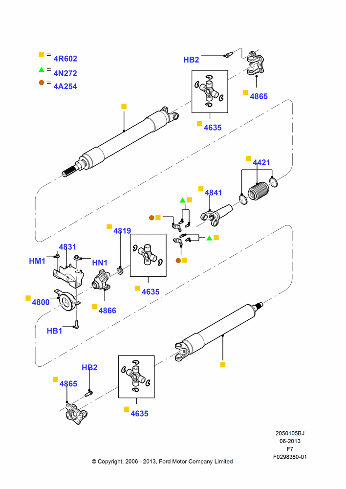 05BJ - Drive Shaft - Rear Axle Drive, 156"/3962MM Wheelbase, 4WD, Automatic Transmission, Ford 250 Series, Ford 350 Series, With Diesel Engines, 2 Piece Driveshaft; 18/DEC/2006-12/FEB/2010