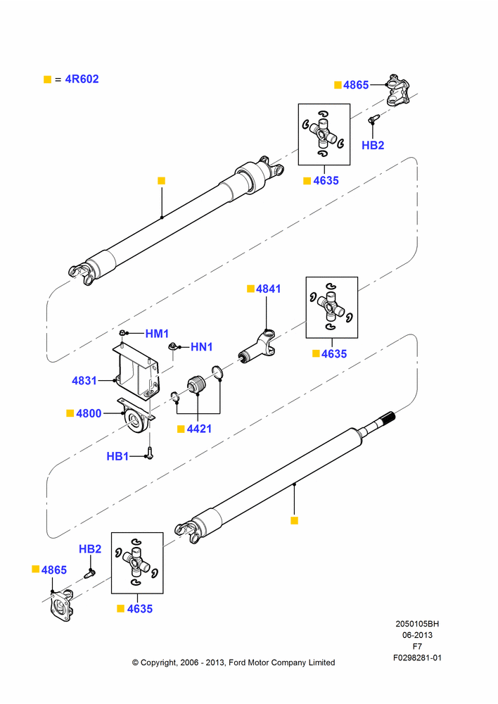 05BH - Drive Shaft - Rear Axle Drive, 158"/4013MM Wheelbase, 4WD, Ford 250 Series, Ford 350 Series, Manual Transmission, With Diesel Engines, With Double Rear Wheels, 2 Piece Driveshaft; 18/DEC/2006-12/FEB/2010