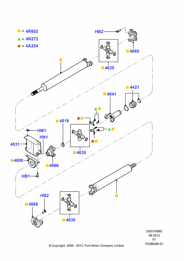 05BG - Drive Shaft - Rear Axle Drive, 158"/4013MM Wheelbase, 4WD, Ford 250 Series, Ford 350 Series, Manual Transmission, With Diesel Engines, With Single Rear Wheels, 2 Piece Driveshaft; 18/DEC/2006-12/FEB/2010