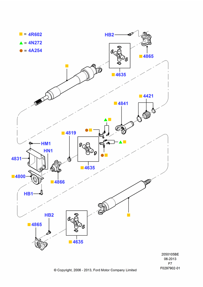 05BE - Drive Shaft - Rear Axle Drive, 158"/4013MM Wheelbase, 4WD, Automatic Transmission, Ford 250 Series, Ford 350 Series, With Diesel Engines, 2 Piece Driveshaft; 18/DEC/2006-12/FEB/2010