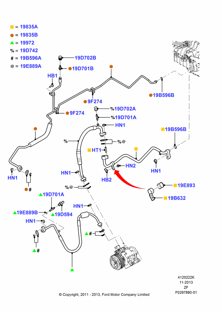 22K - Air Conditioning System, 5.0L V8 32V DOHC EFI Modular; 03/FEB/2011-22/JAN/2013