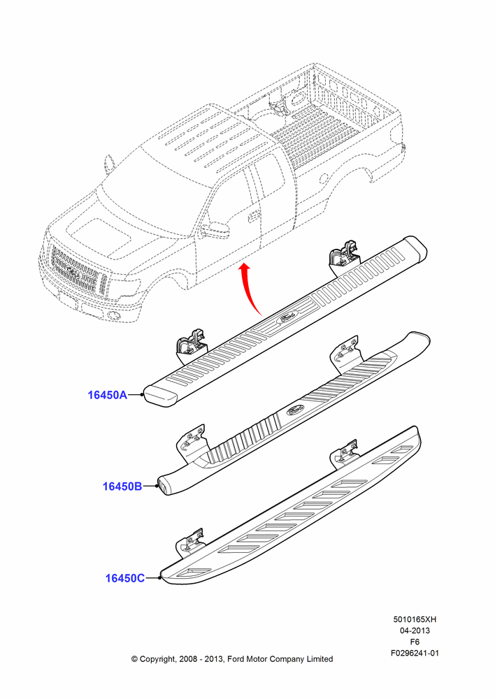 65XH - Running Boards/Side Steps, Super Cab, Accessory; 18/AUG/2008-24/OCT/2011