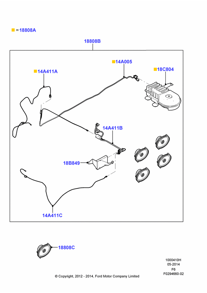 10XH - Audio Equipment - Accessory, Crew Cab, Accessory Subwoofer Kit; 20/AUG/2012-23/DEC/2014