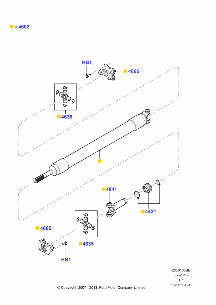 05BB - Drive Shaft - Rear Axle Drive, 142"/3607MM Wheelbase, 4WD, Ford 250 Series, With Gas Engines, 1 Piece Driveshaft; 26/MAR/2007-12/FEB/2010