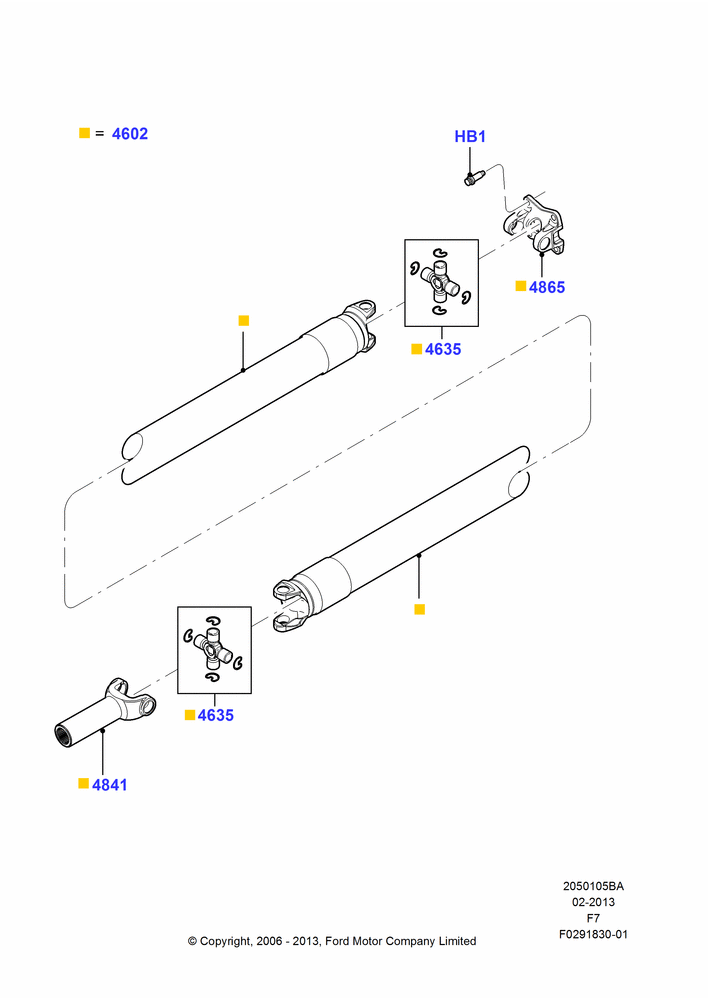 05BA - Drive Shaft - Rear Axle Drive, 142"/3607MM Wheelbase, 4WD, Ford 250 Series, With Gas Engines, 1 Piece Driveshaft; 18/DEC/2006-26/MAR/2007