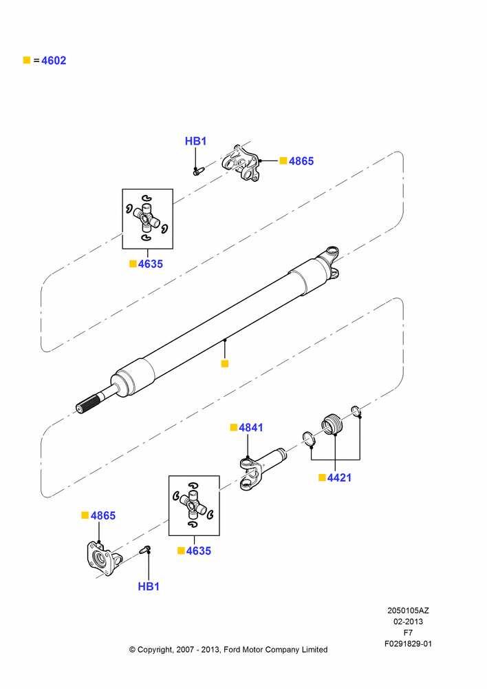 05AZ - Drive Shaft - Rear Axle Drive, 142"/3607MM Wheelbase, 4WD, 6.4L Diesel V8 Twin Turbo, Ford 250 Series, With Single Rear Wheels, 1 Piece Driveshaft; 10/APR/2007-12/FEB/2010