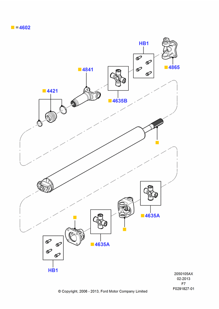 05AX - Drive Shaft - Rear Axle Drive, 142"/3607MM Wheelbase, 4WD, Ford 350 Series, With Single Rear Wheels, 1 Piece Driveshaft; 18/DEC/2006-12/FEB/2010