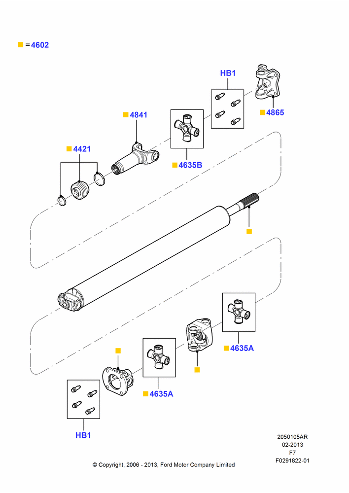 05AR - Drive Shaft - Rear Axle Drive, 137"/3480MM Wheelbase, 4WD, Ford 350 Series, With Gas Engines, With Single Rear Wheels, 1 Piece Driveshaft; 18/DEC/2006-12/FEB/2010