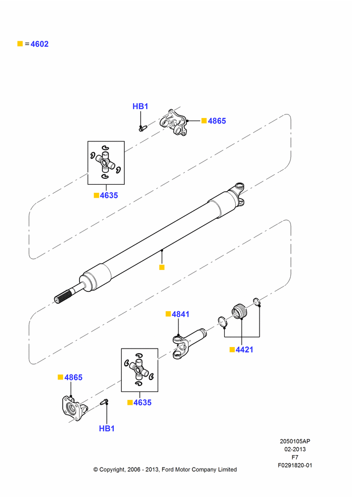 05AP - Drive Shaft - Rear Axle Drive, 137"/3480MM Wheelbase, 4WD, Ford 250 Series, 1 Piece Driveshaft; 18/DEC/2006-12/FEB/2010