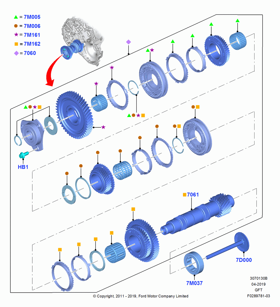 Output Shaft, Gear Sets & Bearings, 6 Speed Auto Transmission DPS6, Output Shaft 1