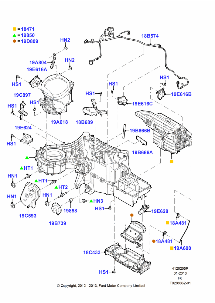 05R - Heater/Air Cond.External Components, Crew Cab, Flow Thru Console With Armrest, Super Cab, Human Machine Interface 3; 20/AUG/2012-23/DEC/2014