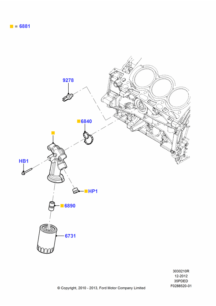 10R - Oil Cooler and Filter, 3.5L Cyclone V6 Petrol TIVCT, Less Engine Oil Cooler; 01/NOV/2010-03/MAR/2019