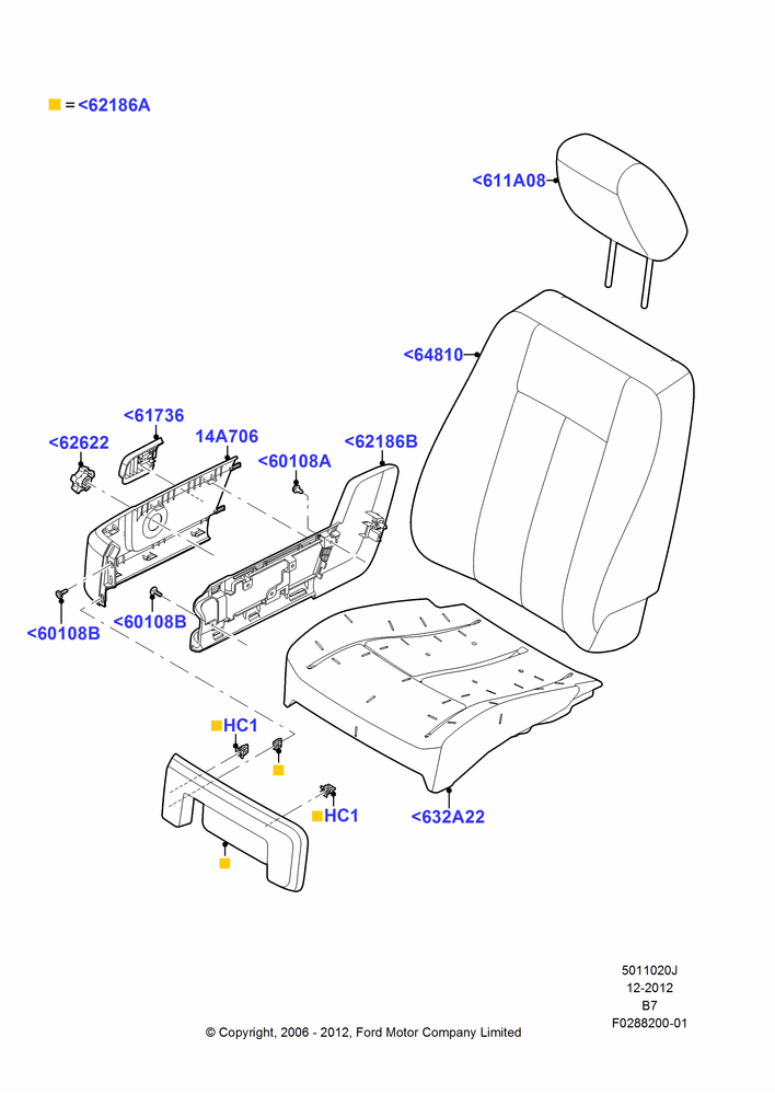 20J - Front Seat Pads/Valances & Heating, Less Temp Control Passenger Seat, With Bucket Front Seats; 02/AUG/2006-11/AUG/2014