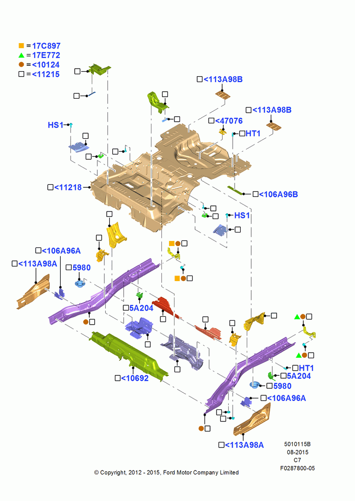 15B - Floor Pan - Center and Rear, Series 25, SERIES 50, Hybrid Version; 13/AUG/2012-04/APR/2016