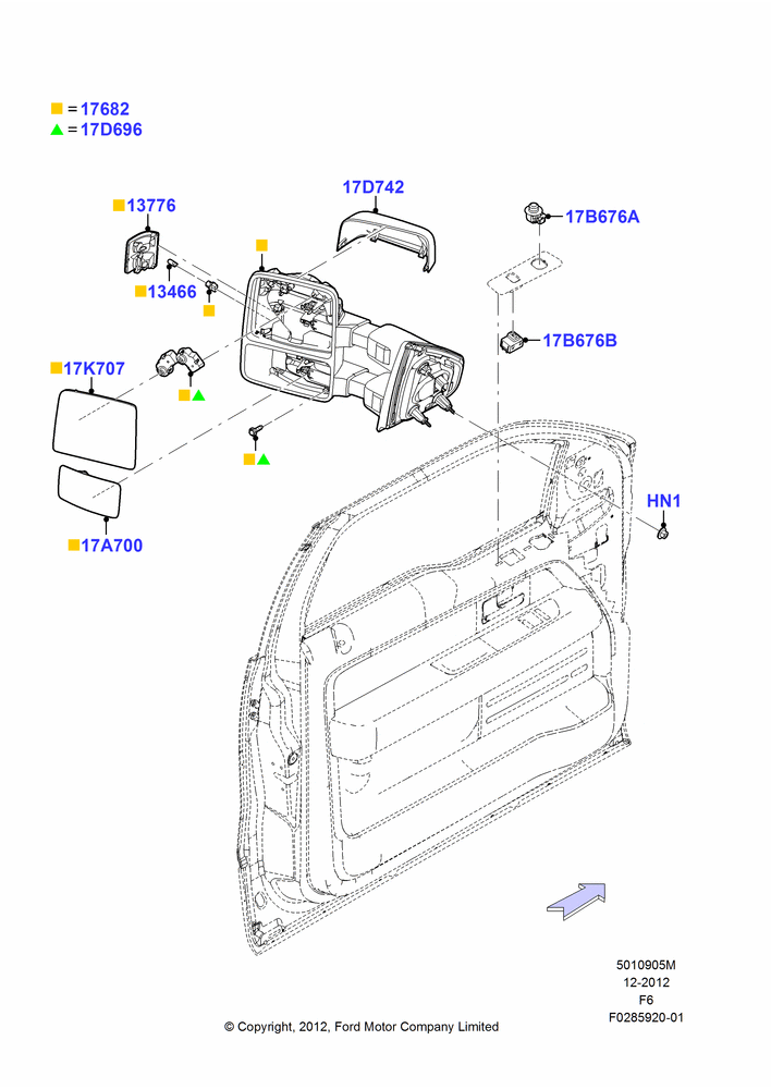 05M - Exterior Rear View Mirror, Drivers Power Heated T-Tow Mirror, Pass Power Heated T-Tow Mirror; 20/AUG/2012-23/DEC/2014