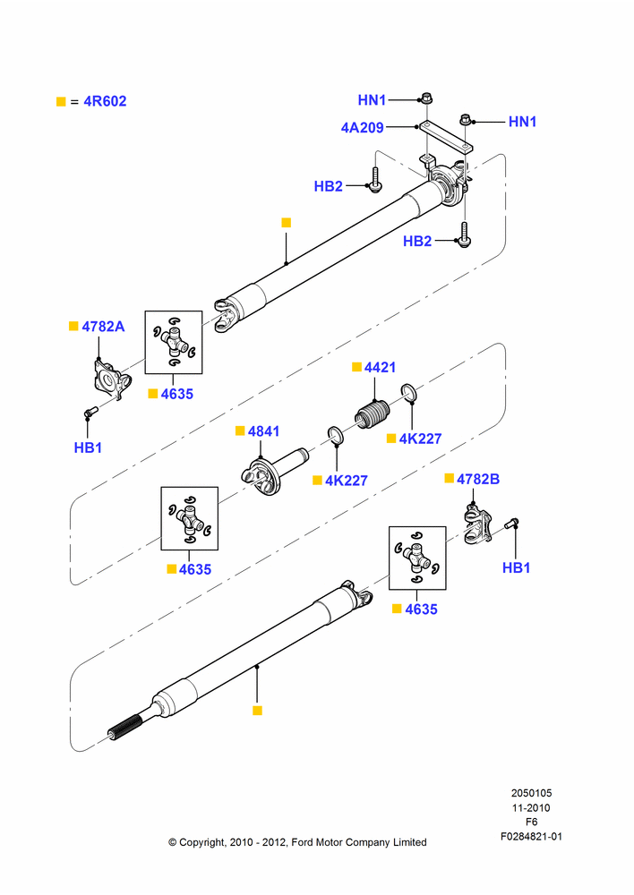 05AN - Drive Shaft - Rear Axle Drive, 126"/3200MM Wheelbase, 2WD, MOD 5.0L-4V DOHC SEFI NA, Multiple Piece Driveshaft; 03/NOV/2010-23/DEC/2014