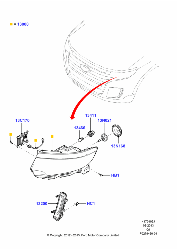 05J - Headlamps and Front Flasher Lamps, Ford Series, High Intensity Discharge Headlamp; 11/APR/2012-24/DEC/2014