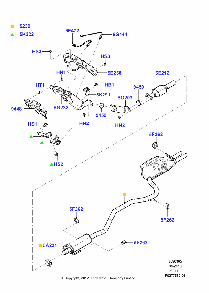 05B - Exhaust System, 2.5L 4v PFI I4 Gas/Electric, Ford And Mercury Derivative; 30/AUG/2010-29/JUL/2012