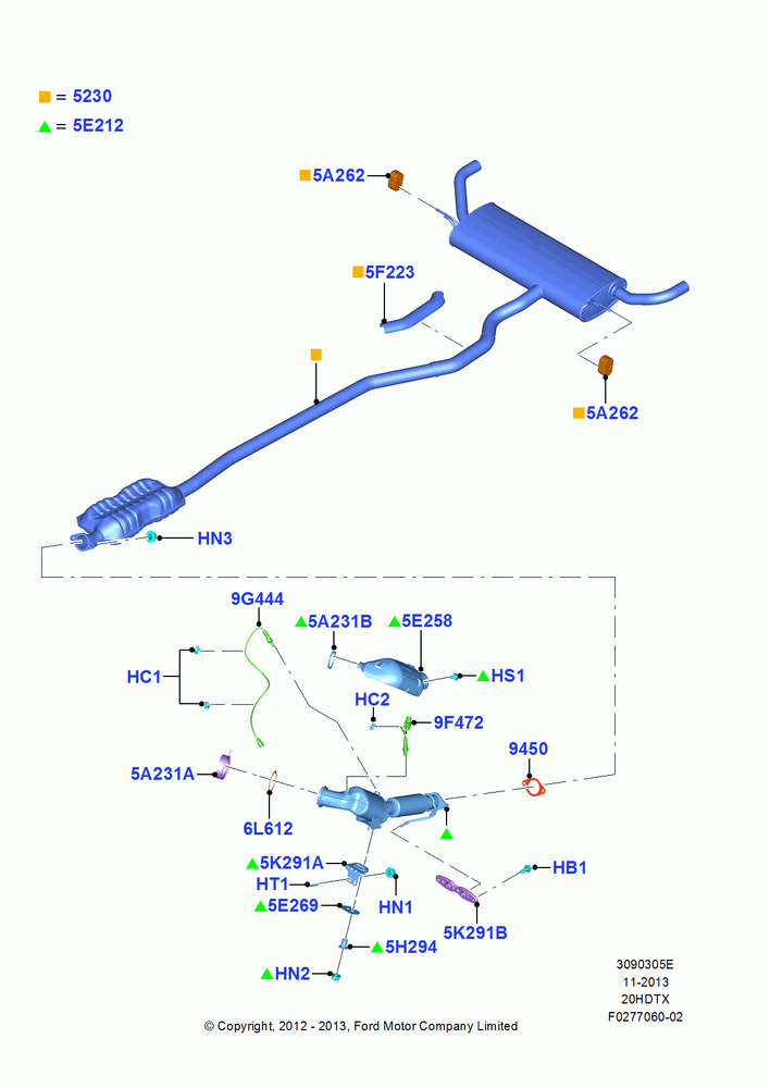05E - Exhaust System, LHD 4WD (FTD), 2.0L EcoBoost (240PS); 13/AUG/2012-04/APR/2016