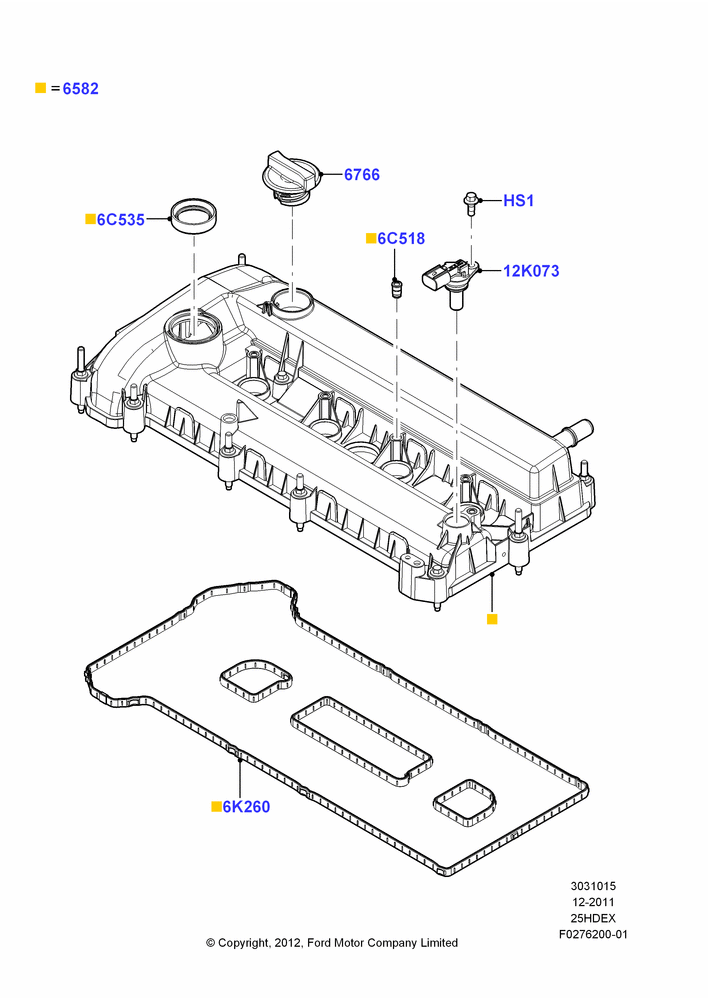 15D - Cylinder Head Cover, 2.5L Duratec (110kW/150PS); 07/DEC/2011-29/APR/2012