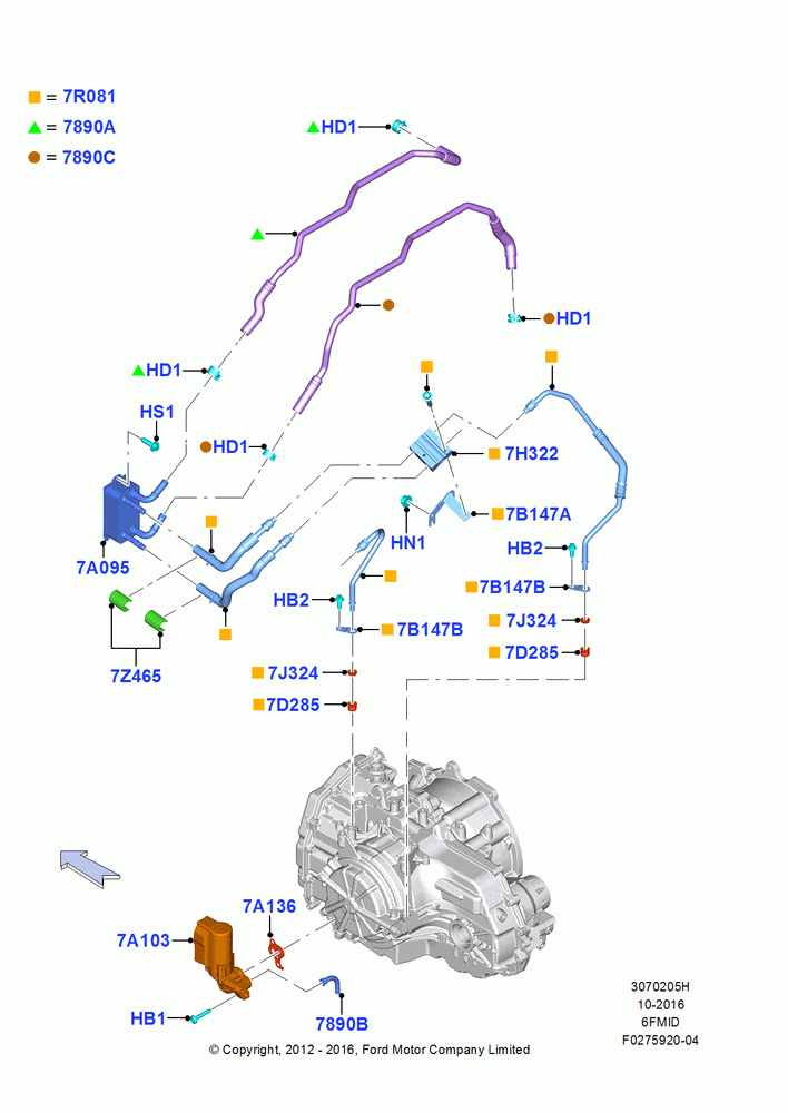 05H - Transmission Cooling Systems, 1.6L PI TC I4 ETHNL, 6 Speed Auto Trans 6F Mid-Range; 13/AUG/2012-15/JUL/2013