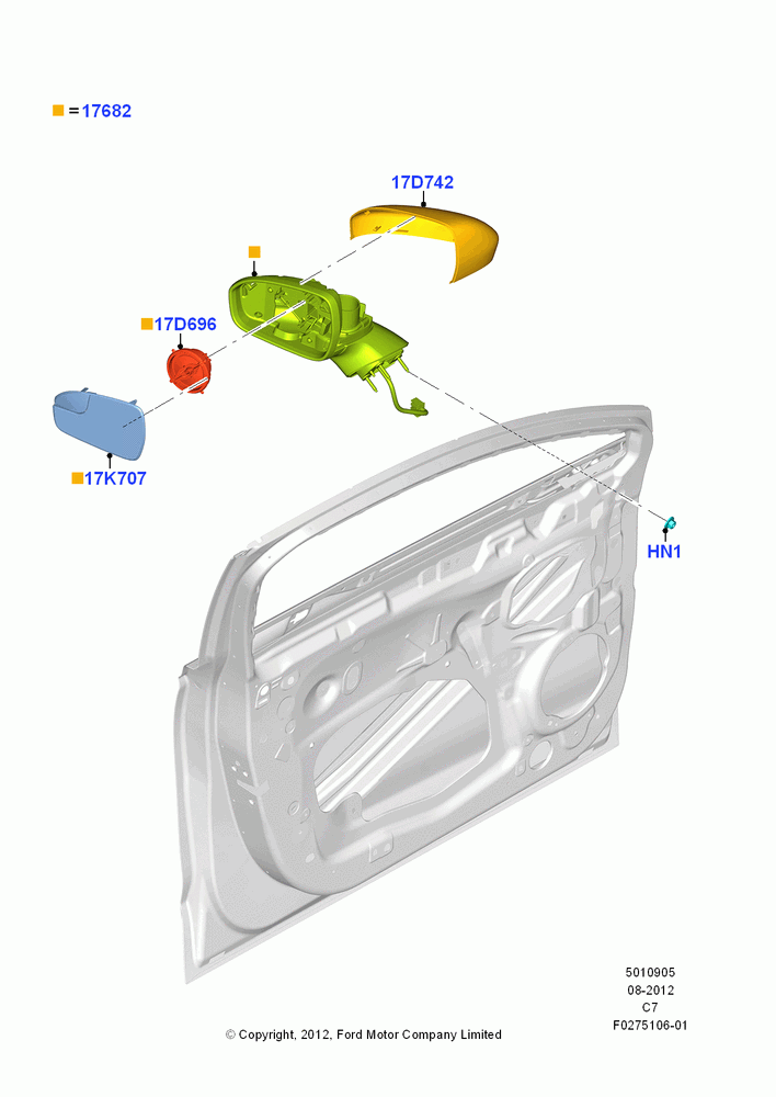 05B - Exterior Rear View Mirror, (-)"KOR", DUAL POWER MIRRORS; 13/AUG/2012