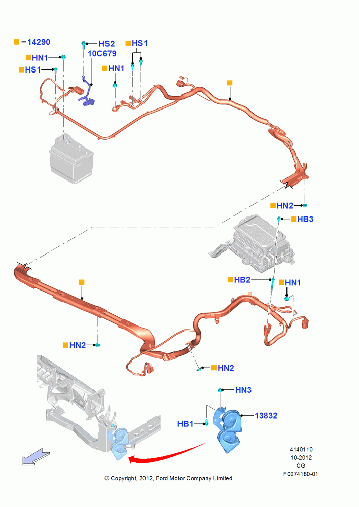 10B - Battery Cables and Horn, Plug-In Gas/Electric Hybrid, (+) "NA Market "; 01/OCT/2012-26/APR/2018