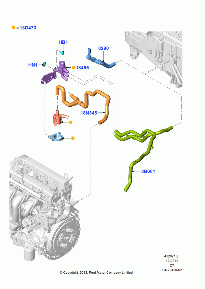 15F - Heater Hoses, 2.0L Duratec Hybrid (130kW), Series 55, Plug-In Hybrid Version; 21/JAN/2013