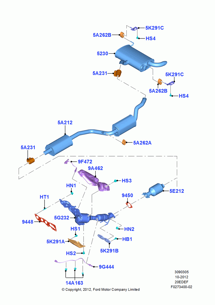 05D - Exhaust System, 2.0L Duratec Hybrid (130kW), Plug-In Gas/Electric Hybrid; 01/OCT/2012-26/APR/2018